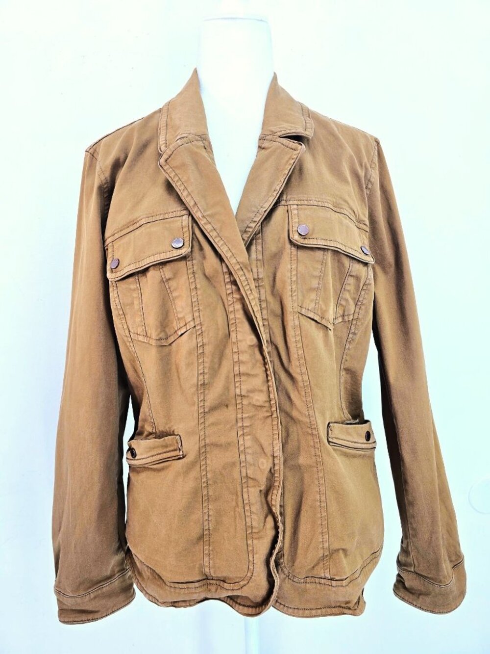 White House Black MArket Brown Utility Chore Blazer Jacket Women Size 16 Stretch